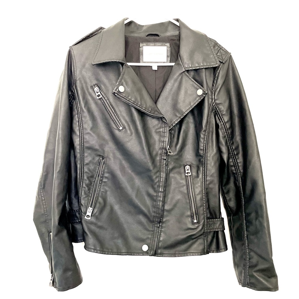 Lucky Brand Black Leather Motorcycle Jacket - Women’s Large - Like New